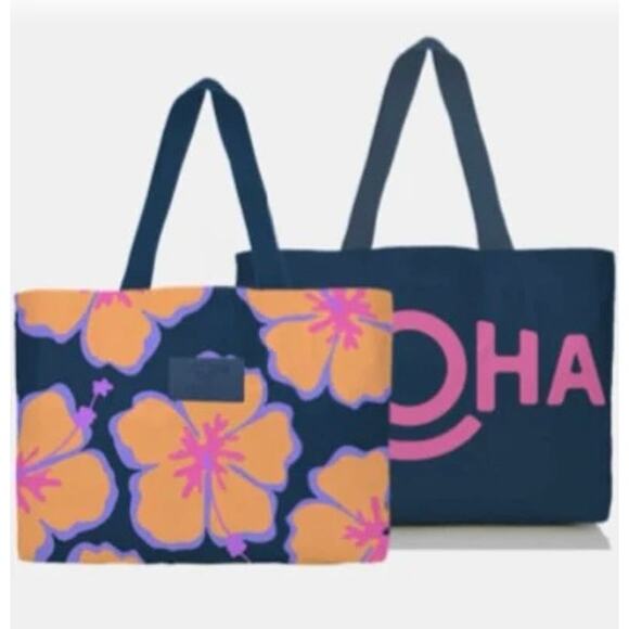 Rare Aloha Collection Limited Edition Pua Waikiki Papaya / Navy Holo Holo Bag - Picture 4 of 4